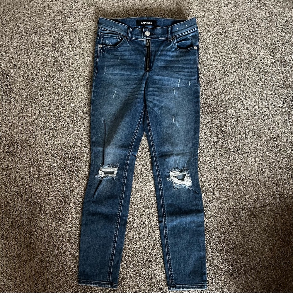 Express zipper fly distressed skinny jeans 2R